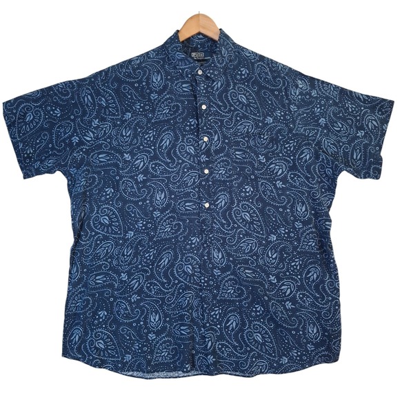 Vintage Polo Ralph Lauren Cambridge Shirt Men's XL Blue Paisley 100% Linen - Picture 2 of 6